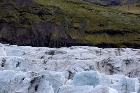 Skaftafell / Iceland - August 18, 2017: Skaftafellsjokull glacier view with ice formation, Iceland,...