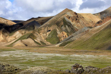 Landmannalaugar / Iceland - August 15, 2017: Colorful mountains at Landmannalaugar park, Iceland, Europeのeditorial素材