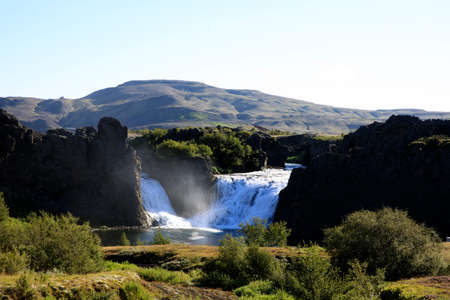 Hjalparfoss / Iceland - August 26, 2017: The Hjalparfoss river and waterfall, Iceland, Europeのeditorial素材
