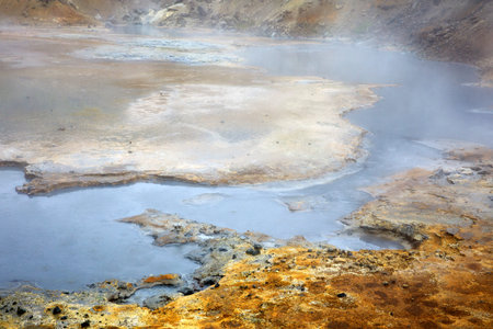 Krisuvik / Iceland - August 15, 2017: Geothermal manifestations in Krisuvik geothermal area,...