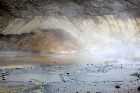 Krisuvik / Iceland - August 15, 2017: Geothermal manifestations in Krisuvik geothermal area,...