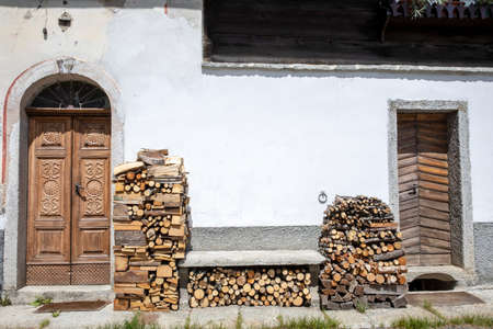 Firewood at Canza village, Formazza Valley, Ossola Valley, VCO, Piedmont, Italyのeditorial素材