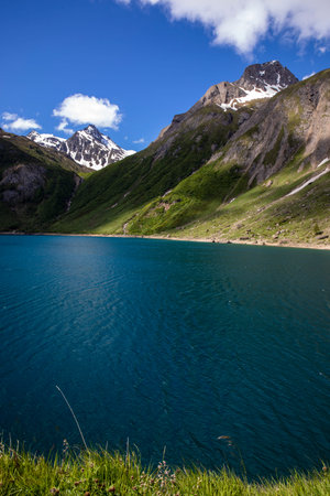The landscape and Morasco Lake, Morasco Lake, Formazza Valley, Ossola Valley, VCO, Piedmont, Italyのeditorial素材