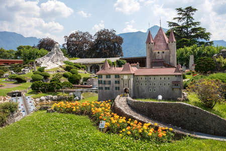 Melide / Switzerland - June 21, 2020: A view of Swissminiatur, open-air miniature park placed in Melide, on the shore of Lake Lugano, Melide, Lugano, Switzerland, Europe.のeditorial素材