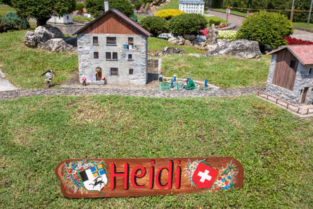 Melide / Switzerland - June 21, 2020: A view of Swissminiatur, open-air miniature park placed in Melide, on the shore of Lake Lugano, Melide, Lugano, Switzerland, Europe.のeditorial素材