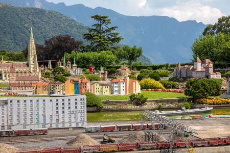 Melide / Switzerland - June 21, 2020: A view of Swissminiatur, open-air miniature park placed in Melide, on the shore of Lake Lugano, Melide, Lugano, Switzerland, Europe.のeditorial素材