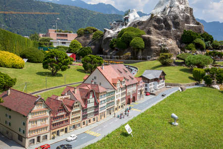 Melide / Switzerland - June 21, 2020: A view of Swissminiatur, open-air miniature park placed in Melide, on the shore of Lake Lugano, Melide, Lugano, Switzerland, Europe.のeditorial素材