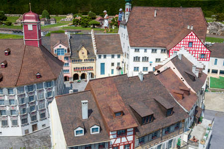 Melide / Switzerland - June 21, 2020: A view of Swissminiatur, open-air miniature park placed in Melide, on the shore of Lake Lugano, Melide, Lugano, Switzerland, Europe.のeditorial素材