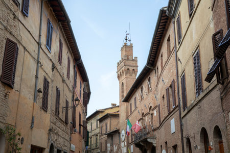 Buonconvento (SI), Italy - August 01, 2021: Buonconvento houses and village view, Tuscany, Italyのeditorial素材