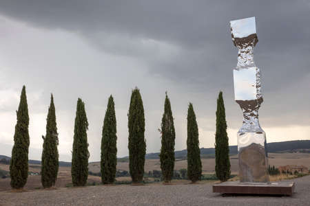 San Quirico d 'Orcia (SI), Italy - August 05, 2021: Cypress row, better known as cipressini, near San Quirico d' Orcia, Tuscany, Italyのeditorial素材