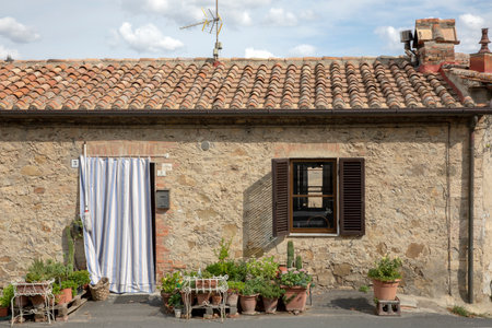 Castiglione d 'Orcia (SI), Italy - August 10, 2021: Castiglione d' Orcia village and houses view, Tuscany, Italyのeditorial素材