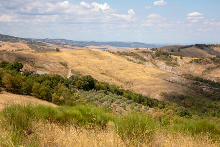 Val d 'Orcia (SI), Italy - August 05, 2021: Typical landscape in val d' Orcia, Tuscany, Italyのeditorial素材