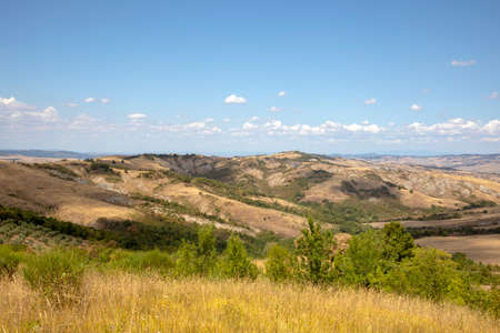 Val d 'Orcia (SI), Italy - August 05, 2021: Typical landscape in val d' Orcia, Tuscany, Italyのeditorial素材