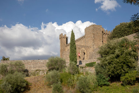 Montalcino (SI), Italy - August 15, 2021: Montalcino village and houses view, Tuscany, Italyのeditorial素材