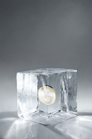 transparent big ice cube on neutral background の写真素材