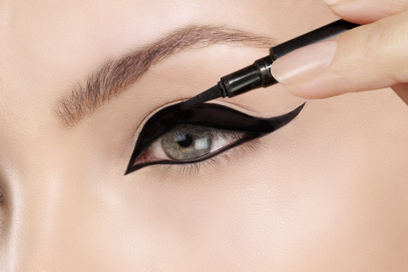 model making eyeliner on eye  closeupの写真素材