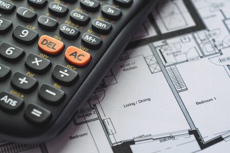 Detail view of architectural and structural construction drawings with designer tools. Landscape format.の写真素材
