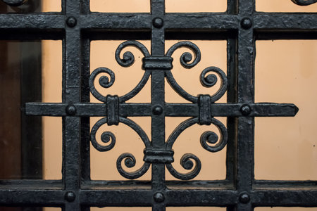 Beautiful iron grating fence in the cityの写真素材