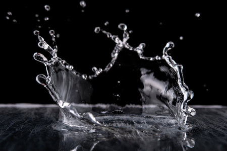 Water splash isolated on black background. Water texture.の写真素材