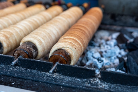 Trdelnik bakery on the street in Prague, Czech Republic.