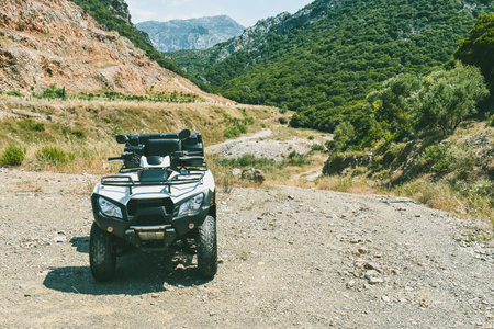 ATV offroad on mountain and sky background. Greeceの写真素材