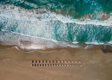 Aerial top view by drone of tropical Falasarna beach on Crete, Greece.の写真素材