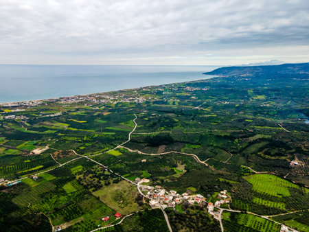 Aerial top view by drone of landscape with sea.の写真素材