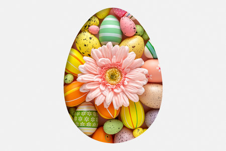 Egg shape cut in the white paper with different colorful Easter eggs. Minimal spring holidays...