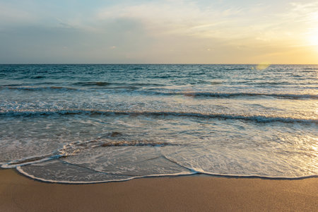 View of calm beautiful sea during sunset. Holiday vacation and travel concept.の写真素材
