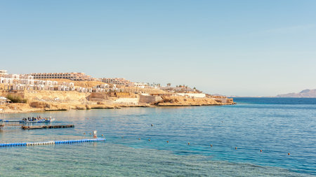 Luxury beach against the background of the beauty of the sea with coral reefs.