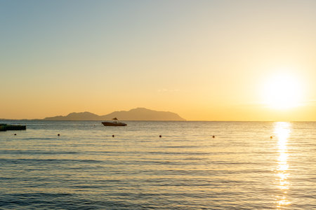 View of Tiran Island during sunset. Egypt, Sharm El Sheikh. Tourism and travel.の写真素材