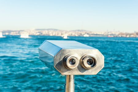 Coin operated binocular looking to the Bosphorus in Istanbul, Turkey.の写真素材