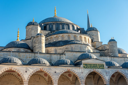 Close-up view of Blue Mosque or Sultanahmet Mosque in Istanbul, Turkey.の写真素材