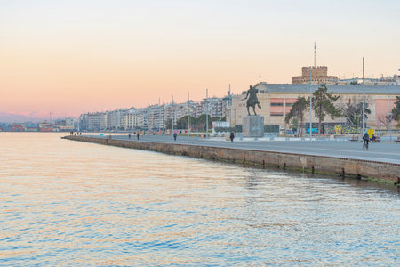 Beautiful view of city Thessaloniki during sunrise in Greece.の写真素材