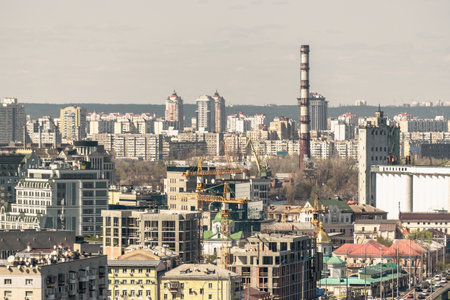Landscape view of city with houses in Kyiv, Ukraine.の写真素材