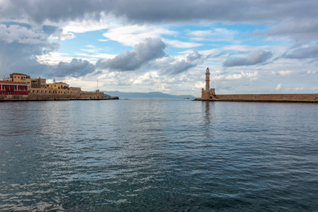View of the old lighthouse in Chania, Crete, Greece.の写真素材