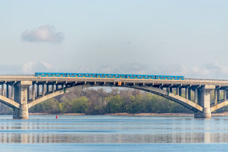Bridge Metro over Dnipro river in Kyiv, Ukraine.の写真素材