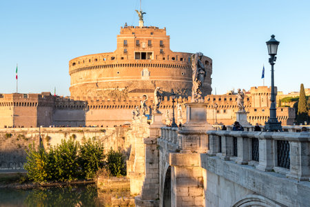 Rome, Italy. Bridge and Castel Sant Angelo on Tiber river.の写真素材