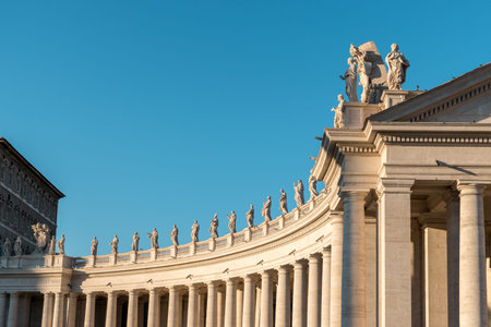 Detail of the St. Peter's Basilica in Vatican. Statues on the top of St Peter's Basilica