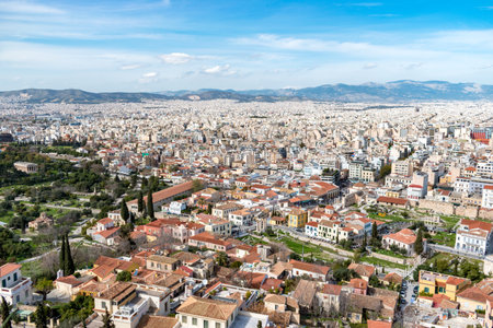 Aerial beautiful cityscape view of Athens. Greece.の写真素材