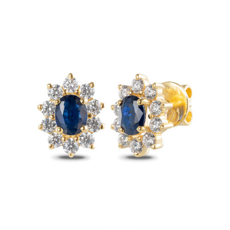 Pair of sapphire earrings isolated on white background.の写真素材