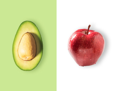 Creative layout made of apple and avocado. Flat lay. Food vegan concept.の写真素材