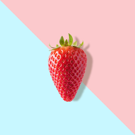 Strawberry isolated on bright background. Minimal food concept.の写真素材