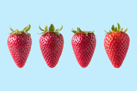 Strawberry isolated on blue background. Minimal food concept.の写真素材