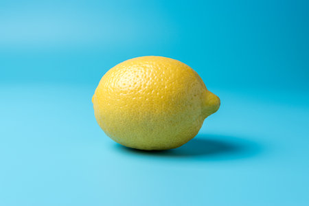 Fresh lemon on blue background. Minimal food concept.の写真素材