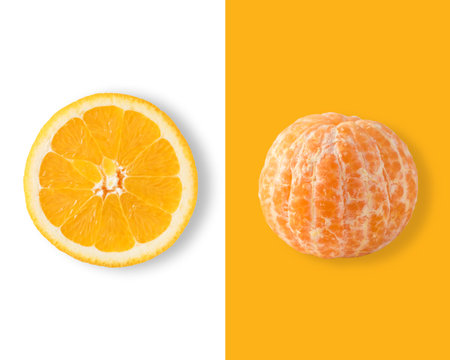 Creative layout made of mandarin and orange. Flat lay. Food vegan concept.の写真素材