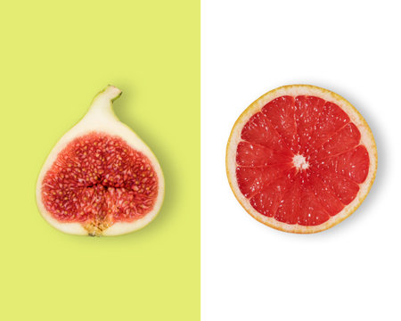 Creative layout made of fig and grapefruit. Flat lay. Food vegan concept.