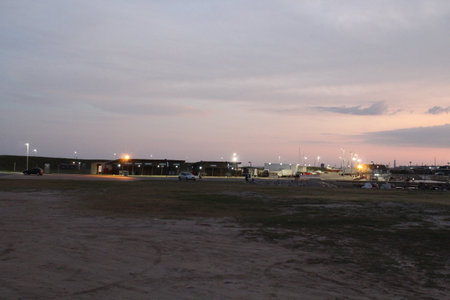 Sunset at the airport of the city of Rostov-on-Donの写真素材