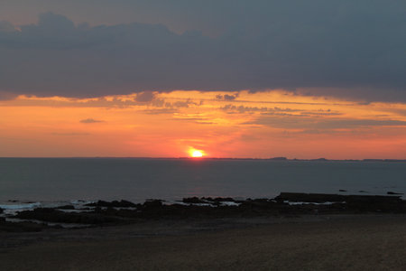 Sunset on the beach in Biscay, Basque Country, Spainの写真素材