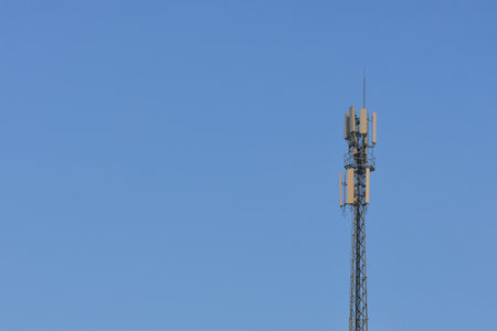 Cell phone signal tower on sky background with copy space Transportation system and technologyの写真素材